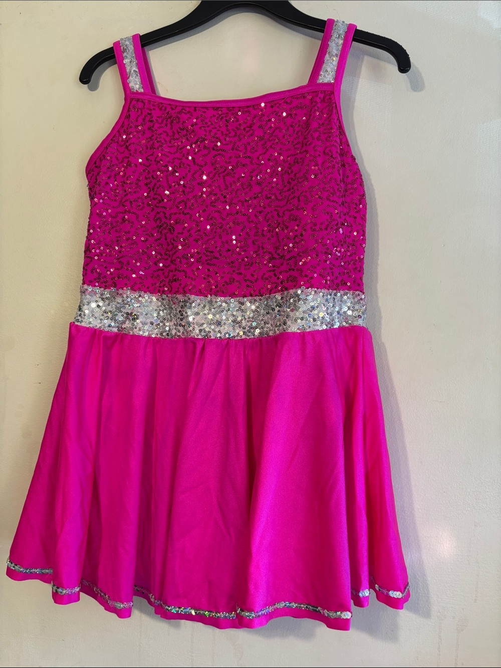 Weissman Hot Pink Sequin Tank Dance Dress with Silver Accents